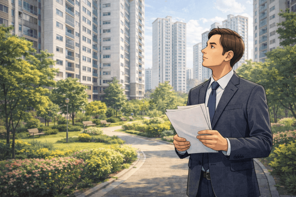 경매 서류 3종 중에서 현황조사를 하고 있는 남성