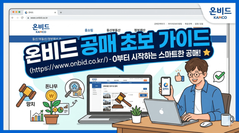 온비드 공매 입찰 절차와 핵심 체크포인트를 직관적으로 보여주는 썸네일 이미지