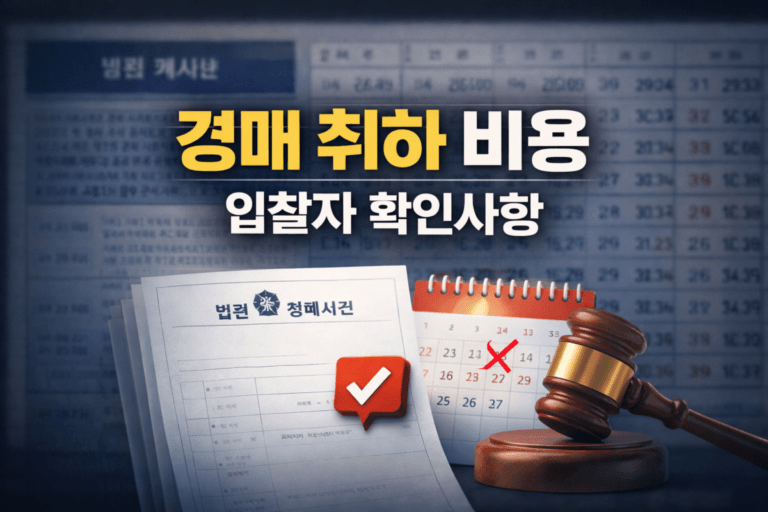 경매 취하와 입찰자 비용 확인사항을 설명하는 법원경매 썸네일 이미지