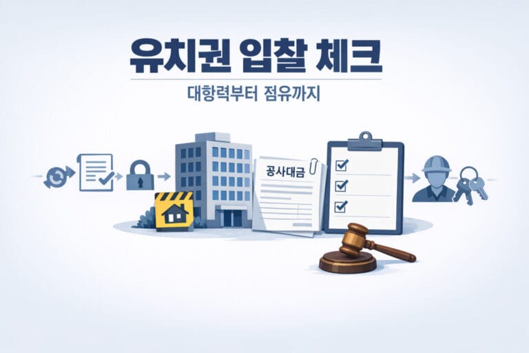 경매 입찰자 관점에서 유치권 성립과 점유 확인 흐름을 보여주는 대표 이미지