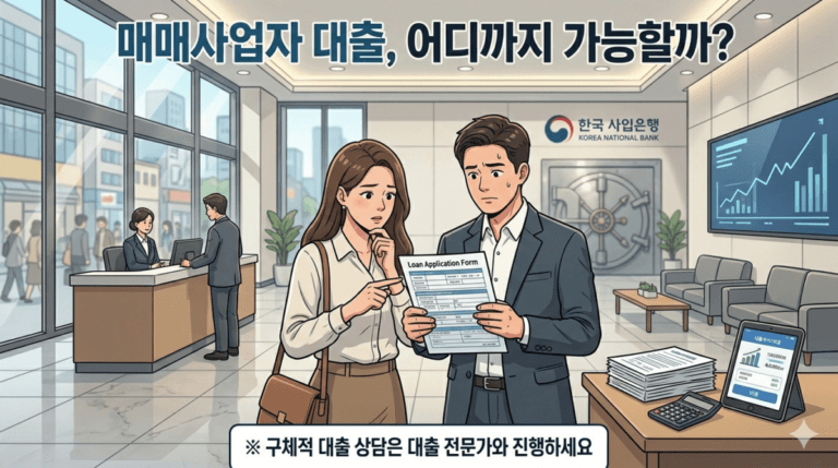 부동산 매매사업자 대출 가능여부를 고민하는 부부의 모습 일러스트