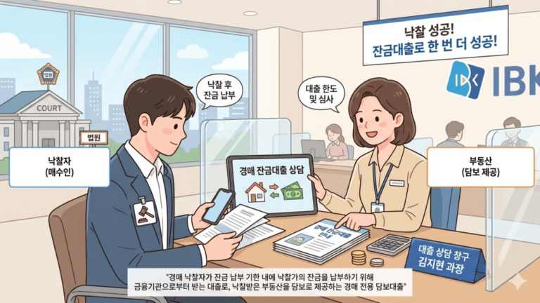 경매 잔금대출 상담하고 있는 일러스트