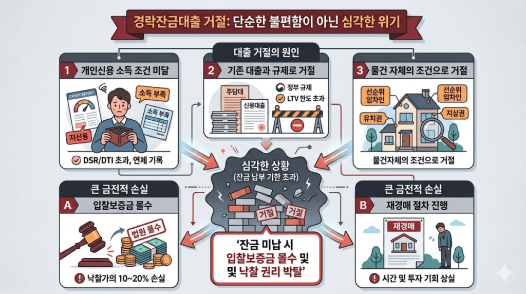 경락잔금대출 거절 위험성을 표현하는 다이어그램