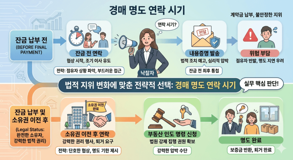 경매 명도 연락 시기 단계별 일러스트