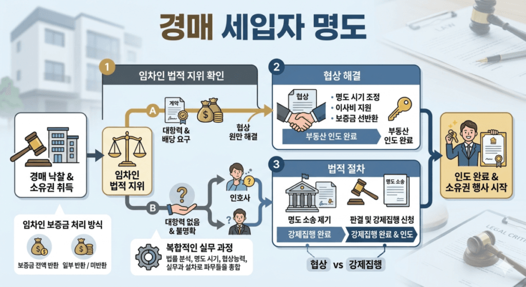 경매 세입자 명도 순서 인포그래픽
