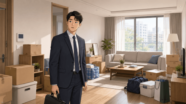 명도 완료 확인을 제대로 하지 않아 아파트 거실에 이삿짐이 그대로 있는 모습