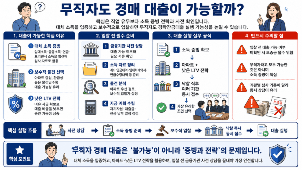 무직자 경매 대출 가능 전략 인포그래픽