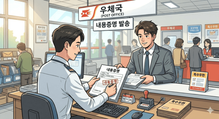 점유자 연락두절 명도 절차 중 내용증명 발송하는 낙찰자의 모습 일러스트